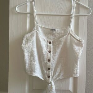 White Textured Tie-Front Tank Top